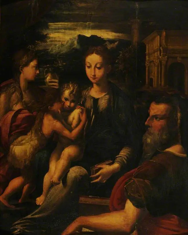 Jomfruen med barnet med Sankt Jerome, Magdalena og den lille Sankt Johannes - Parmigianino