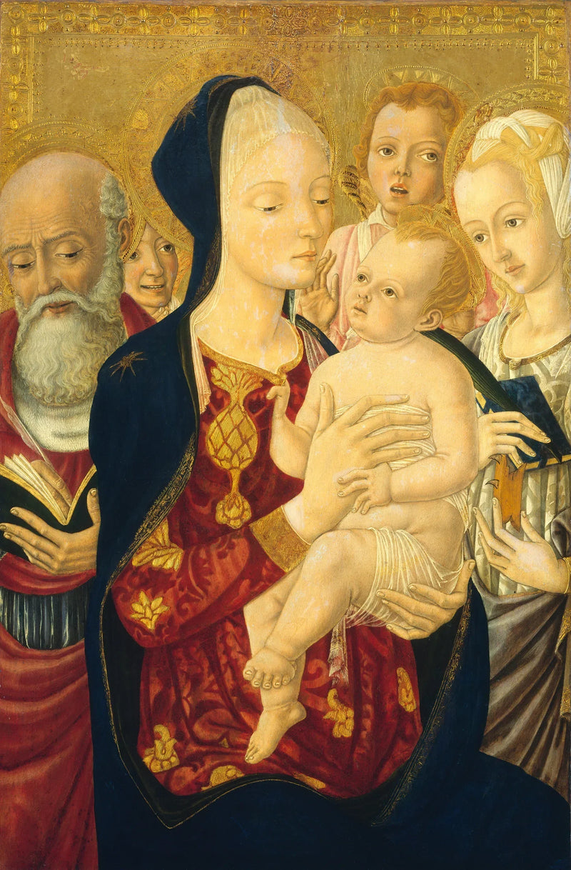 Jomfruen med barnet med Sankt Jerome, Sankt Katharina af Alexandria og engle - Matteo di Giovanni