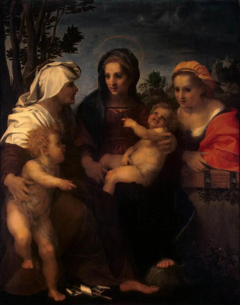 Jomfruen med barnet med helgeninde Catherine, helgeninde Elisabeth og helgen Johannes Døberen - Andrea del Sarto