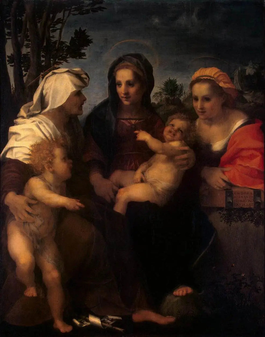 Jomfruen med barnet med helgeninde Catherine, helgeninde Elisabeth og helgen Johannes Døberen - Andrea del Sarto