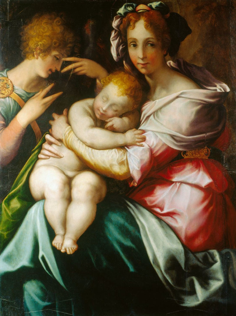 Jomfruen med barnet og en engel - Francesco Salviati
