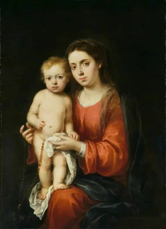 Jomfruen med barnet med en rosenkrans - Bartolomé Esteban Murillo