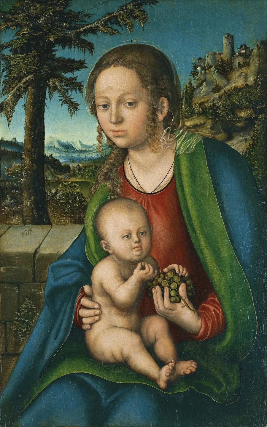 Jomfruen med barnet med en klase druer - Lucas Cranach den Ældre