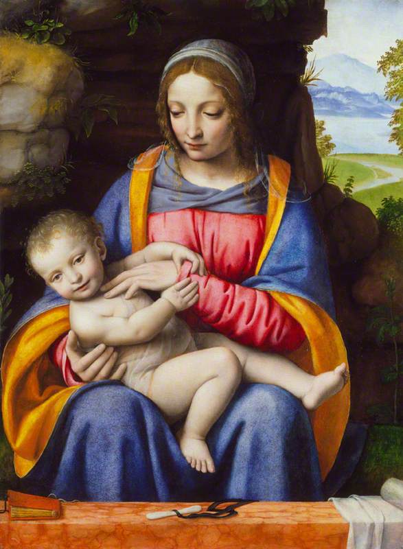 Jomfruen med barnet i et landskab - Bernardino Luini