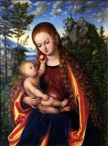 Jomfruen med barnet i et overdådigt landskab - Lucas Cranach den Ældre
