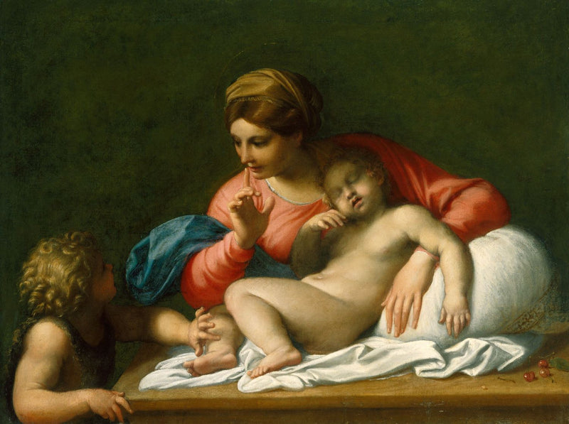 Jomfruen med det sovende barn med den unge Johannes Døberen (« Il Silenzio ») - Annibale Carracci