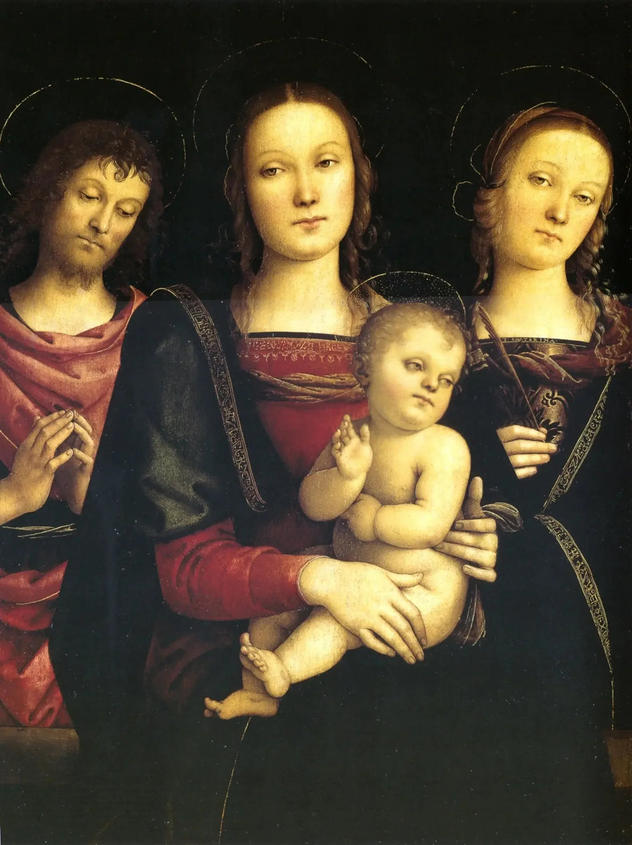 Jomfruen med barnet mellem de hellige Johannes Døberen og Katharina af Alexandria - Pietro Perugino