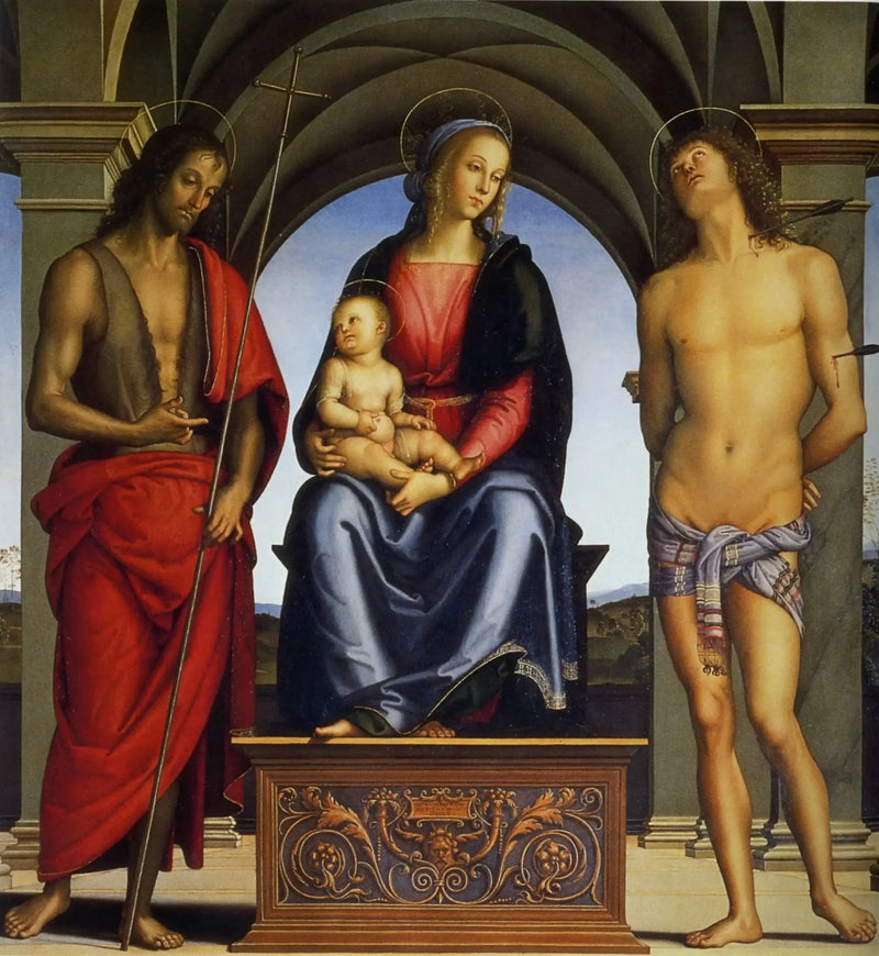 Jomfruen med barnet mellem de hellige Johannes Døberen og Sebastian - Pietro Perugino