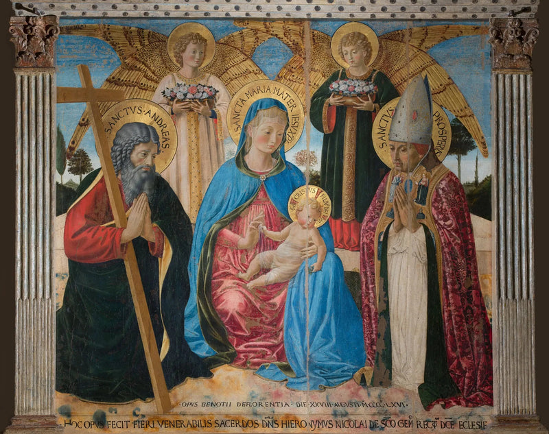 Jomfruen med barnet mellem Sankt Andreas og Sankt Prosper - Benozzo Gozzoli