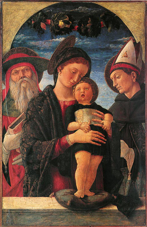 Jomfruen med barnet mellem Sankt Jerome og Sankt Louis af Toulouse - Andrea Mantegna