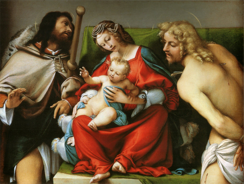 Jomfruen med Barnet og helgenerne Rock og Sebastians - Lorenzo Lotto
