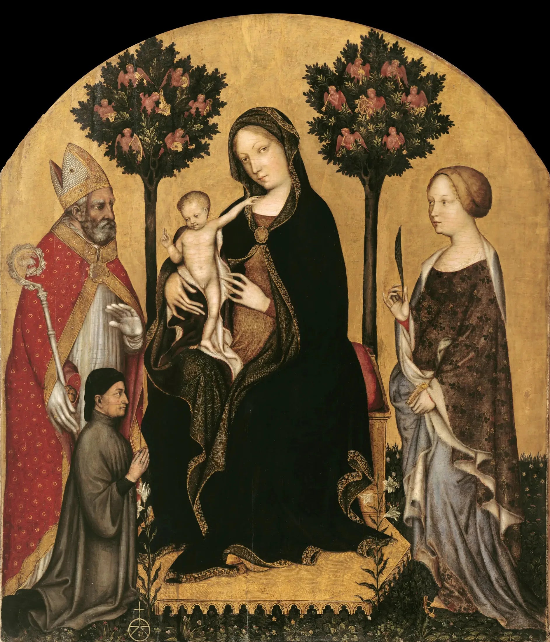La Vierge à l'Enfant et Sainte Catherine, Saint Nicolas et le Donateur - Gentile da Fabriano image 1 reproduction artisanale de tableau
