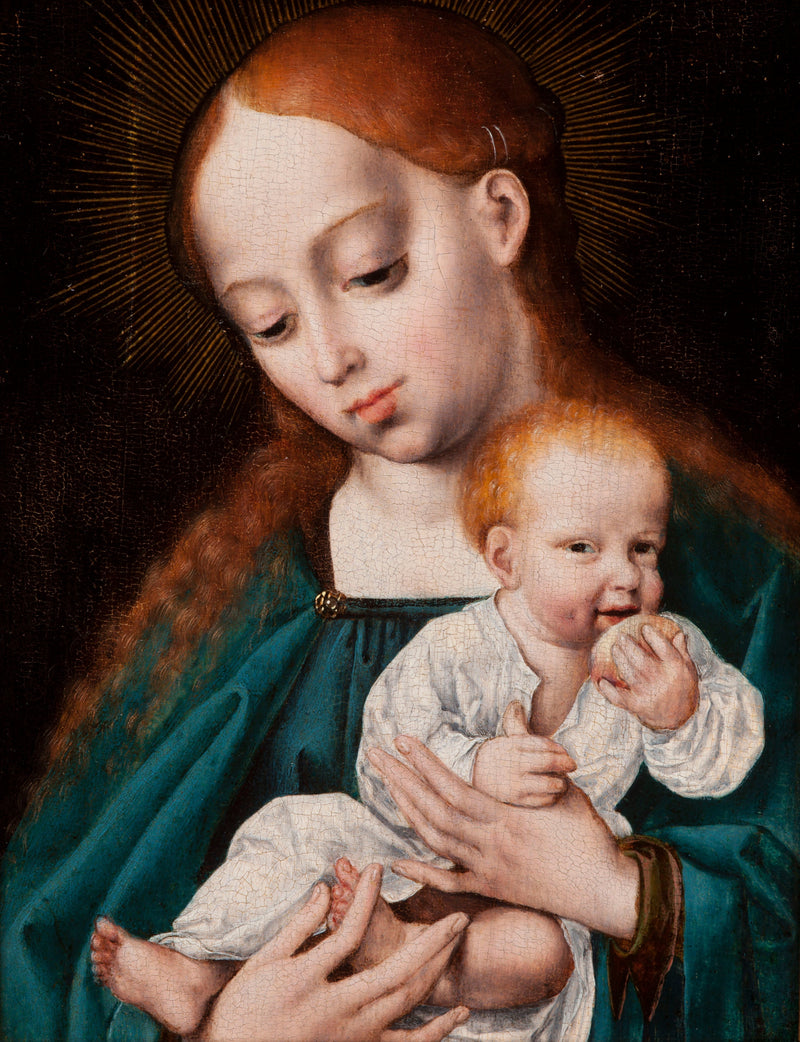 Jomfruen med barnet, der spiser et æble - Joos van Cleve