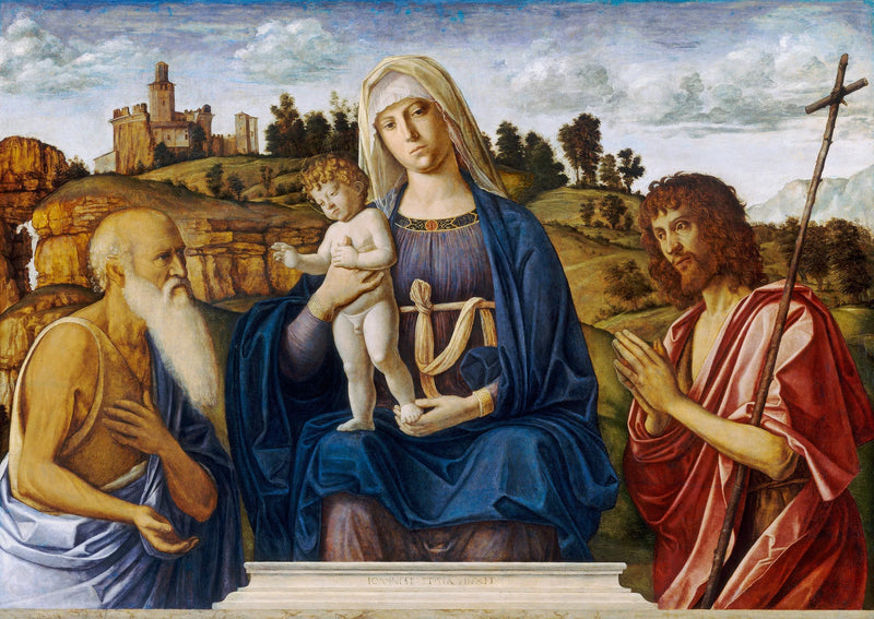 Jomfruen med barnet, Sankt Jerome og Sankt Johannes Døberen - Cima da Conegliano