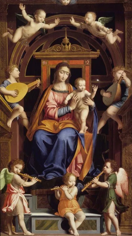 Jomfruen med barnet, omgivet af engle - Bernardino Luini