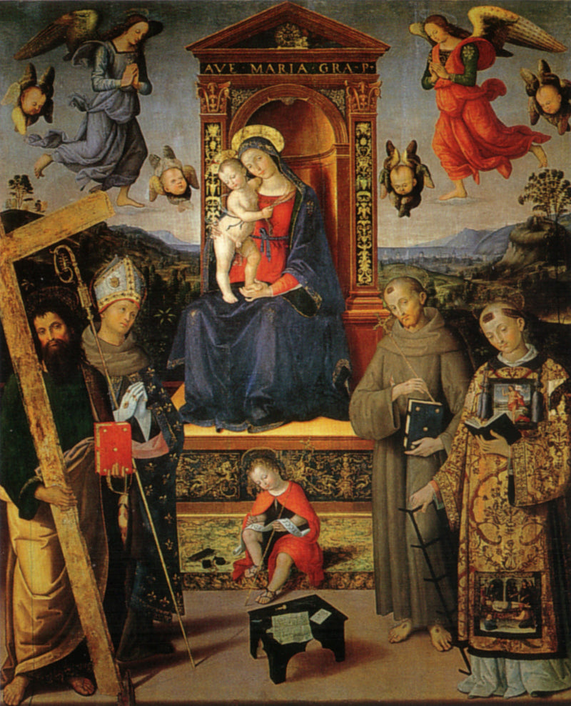 Jomfruen med barnet, troner med helgener - Pinturicchio