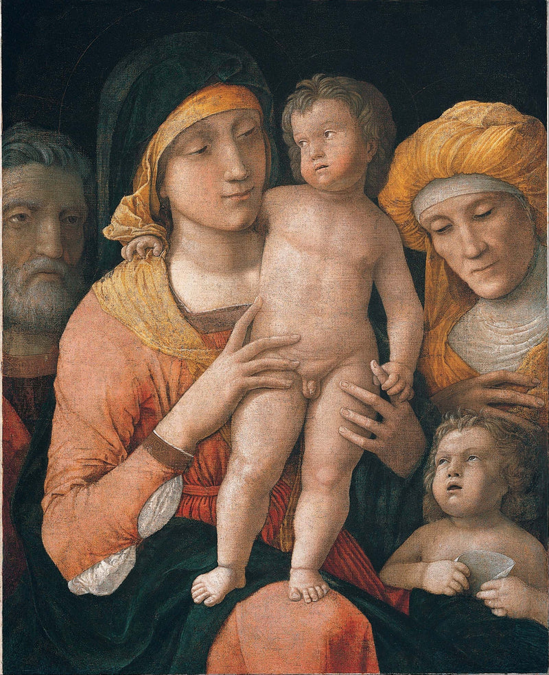 Jomfruen med barnet med helgenerne Josef, Elisabeth og Johannes Døberen - Andrea Mantegna