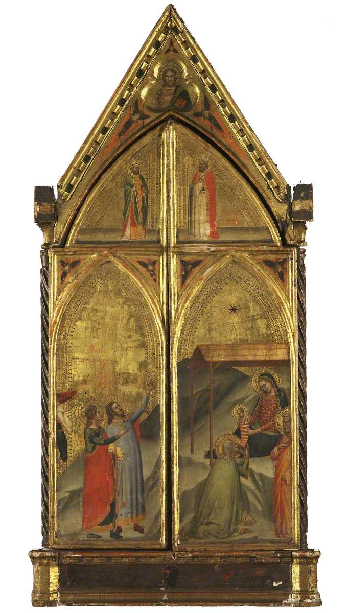 Jomfruen med barnet, tronet med helgener (lukket triptyk) - Bernardo Daddi