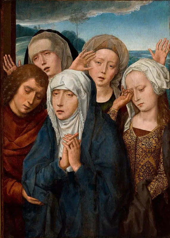 Jomfruen i sorg med Sankt Johannes og de fromme kvinder fra Galilæa - Hans Memling
