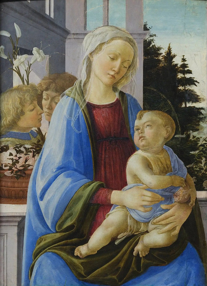 Jomfruen og barnet med to engle - Filippino Lippi