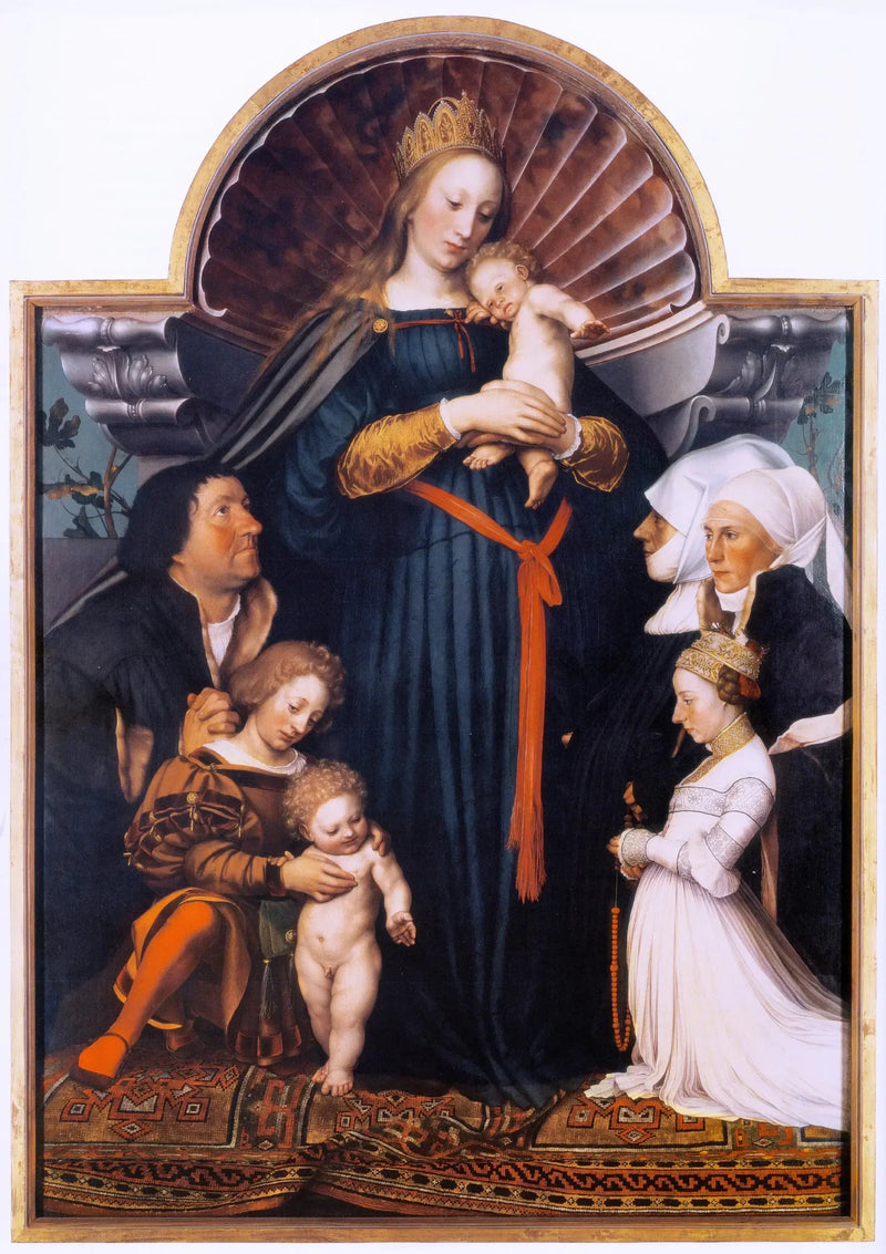 Jomfruen og barnet med borgmester Meyer familie - Hans Holbein den Yngre