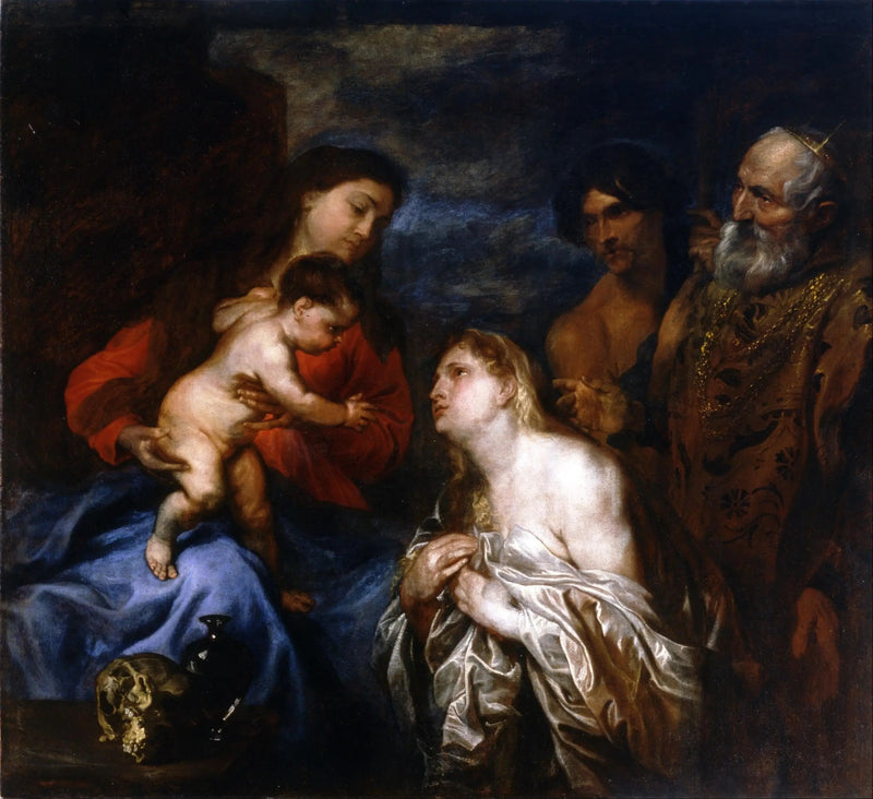 Jomfruen og barnet med de tre angrende syndere, Maria Magdalena, kong David og den fortabte søn - Antoine van Dyck