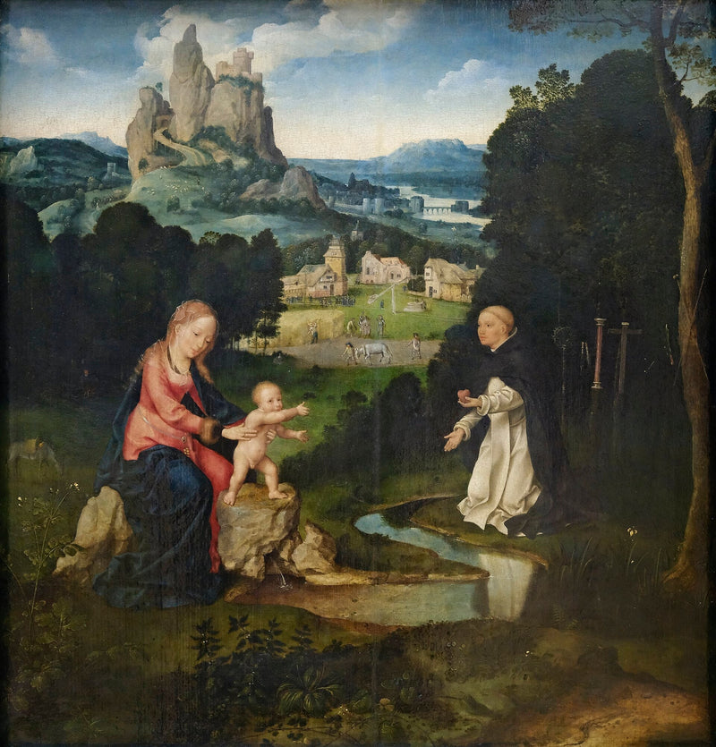 Jomfruen og Barnet med en dominikaner, der giver sit hjerte - Joos van Cleve