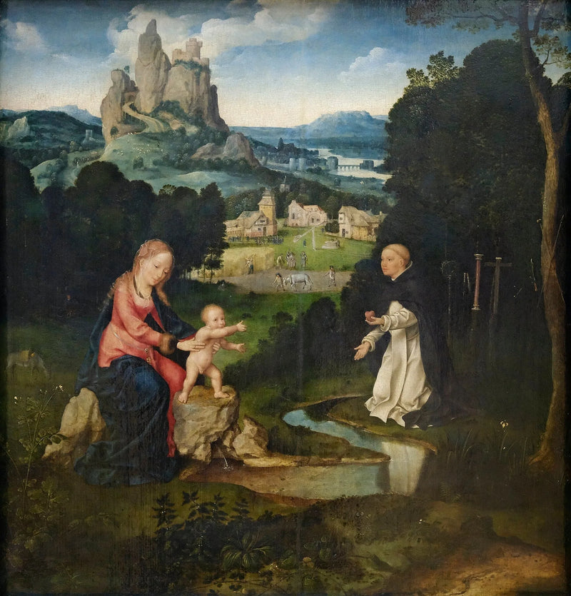 Jomfruen og Barnet med en dominikaner, der giver sit hjerte - Joos van Cleve