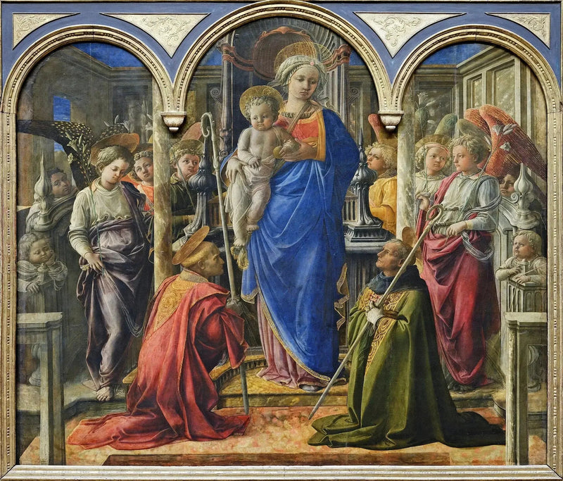 Jomfruen og Barnet omgivet af engle, Sankt Frediano og Sankt Augustin - Fra Filippo Lippi