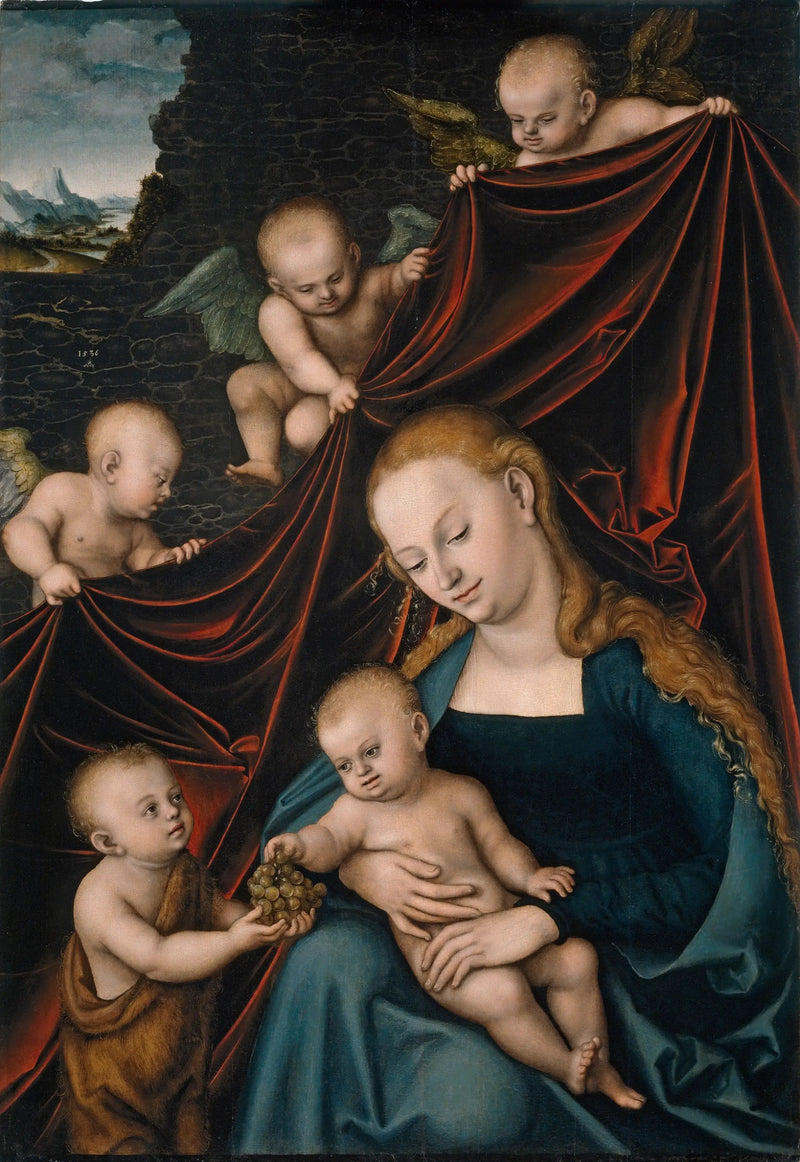 Jomfru Maria og Barnet, Sankt Johannes og Engle - Lucas Cranach den Ældre