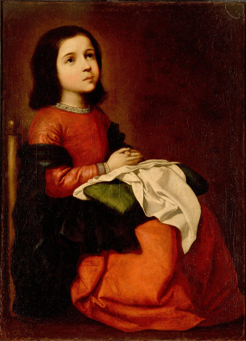 Jomfru Maria som et barn, der beder - Francisco de Zurbarán