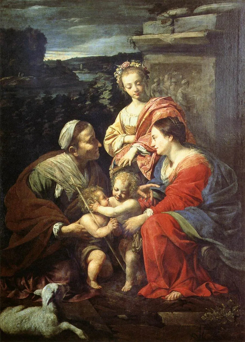 Jomfru Maria og Barn Jesus med Sankt Elisabeth, Sankt Johannes Døberen og Sankt Katarina - Simon Vouet