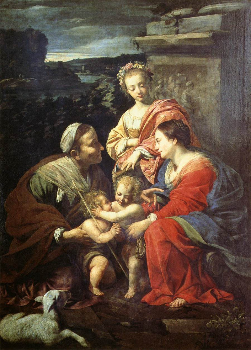 Jomfru Maria og Barn Jesus med Sankt Elisabeth, Sankt Johannes Døberen og Sankt Katarina - Simon Vouet