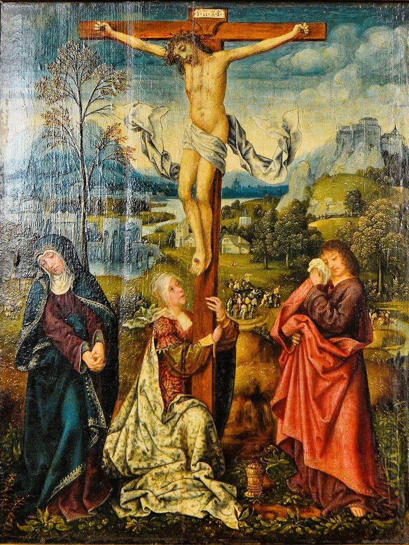 Jomfru Maria, Maria Magdalena og Sankt Johannes ved foden af korset - Quentin Metsys