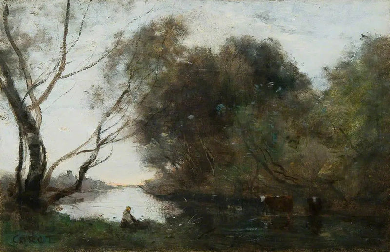 Lac : Solnedgang - Jean-Baptiste Camille Corot
