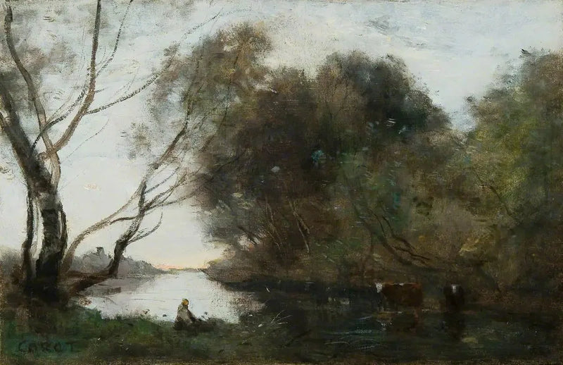 Lac : Solnedgang - Jean-Baptiste Camille Corot