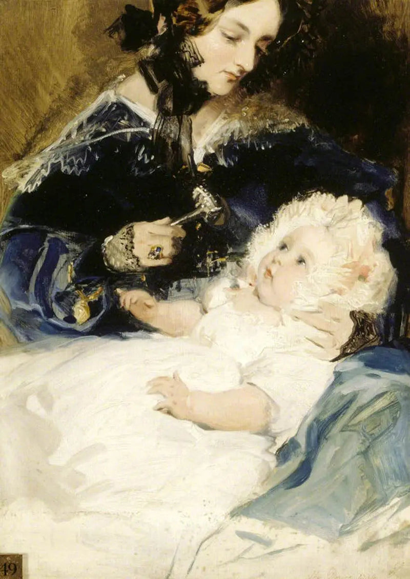Lady Louisa Jane Russell, hertuginde af Abercorn (1812-1905) med sin datter Lady Harriet Georgiana Louisa Hamilton, senere grevinde af Lichfield (1834-1913) - Edwin Henry Landseer