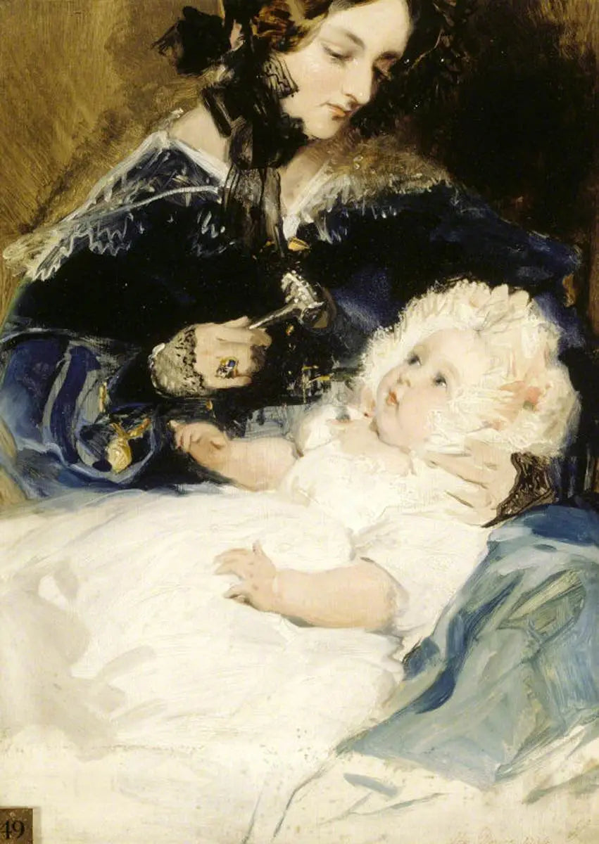 Lady Louisa Jane Russell, hertuginde af Abercorn (1812-1905) med sin datter Lady Harriet Georgiana Louisa Hamilton, senere grevinde af Lichfield (1834-1913) - Edwin Henry Landseer