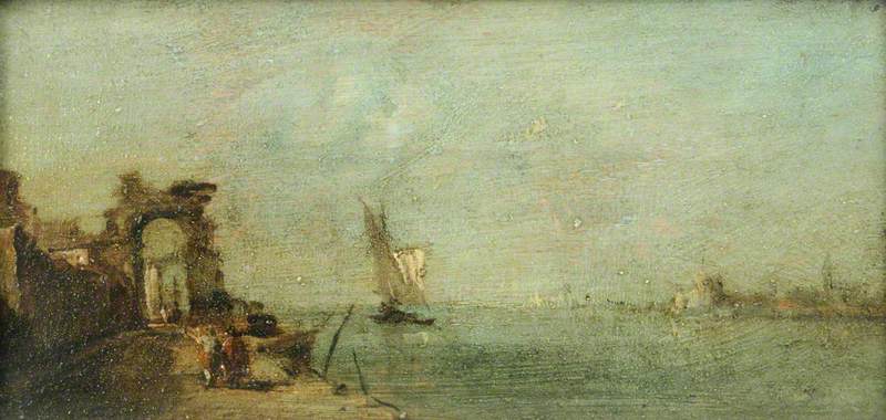Lagune af Capriccio med en ark i ruiner - Francesco Guardi