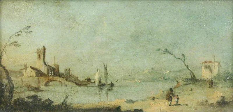 Lagune af Capriccio med en kirke og en bro - Francesco Guardi
