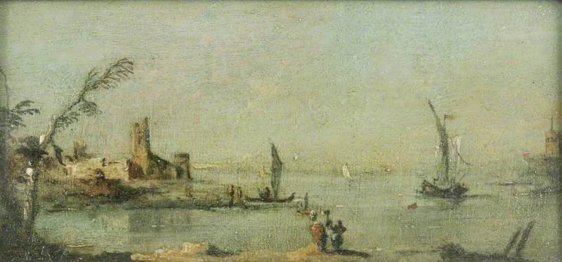 Lagune de Capriccio med en kirke - Francesco Guardi