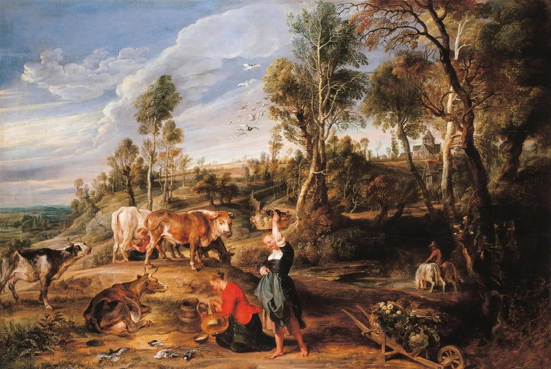 Mælkeproducenter med kvæg i et landskab, « La Ferme de Laeken » - Peter Paul Rubens