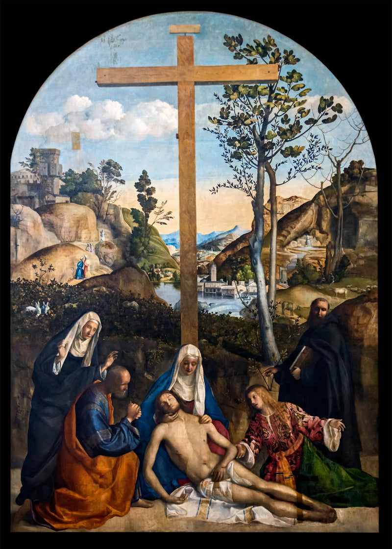 Sorg over den døde Kristus med Josef af Arimatæa, Jomfruen og Maria Magdalena, mellem Sankt Martha og Filippo Benizi - Giovanni Bellini