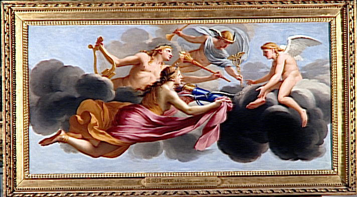 Kærligheden modtager hyldest fra Diana, Apollo og Merkur - Eustache Le Sueur