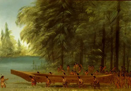 Lancering af en kano - Nayas-indianere - George Catlin