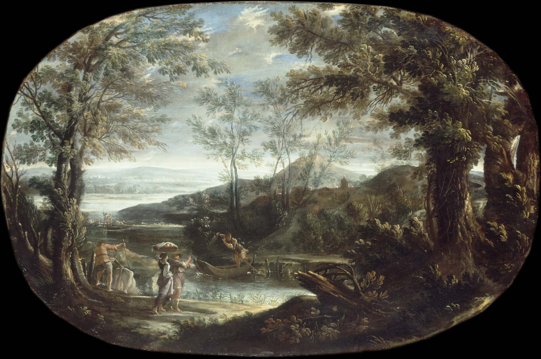 Landschaft mit Flussszene - Annibale Carracci image 1 copie de tableau peinte à la main
