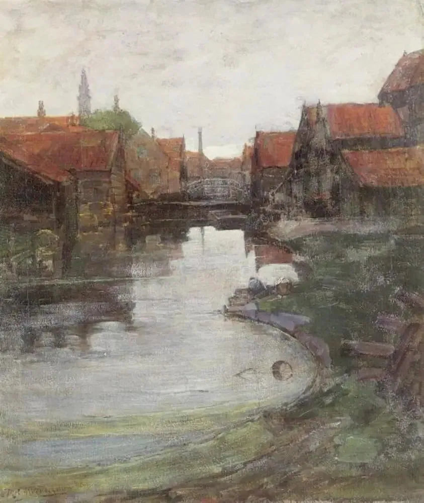 Lange Bleekerssloot med kirketårnet i Vesten - Piet Mondrian
