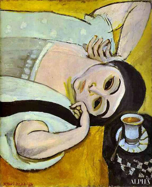 Laurette liggende med en kop kaffe - Matisse - Reproduktioner af malerier og højkvalitets malerier