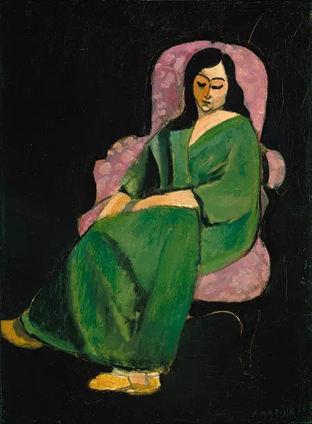 Laurette i grøn kjole, sort baggrund - Henri Matisse
