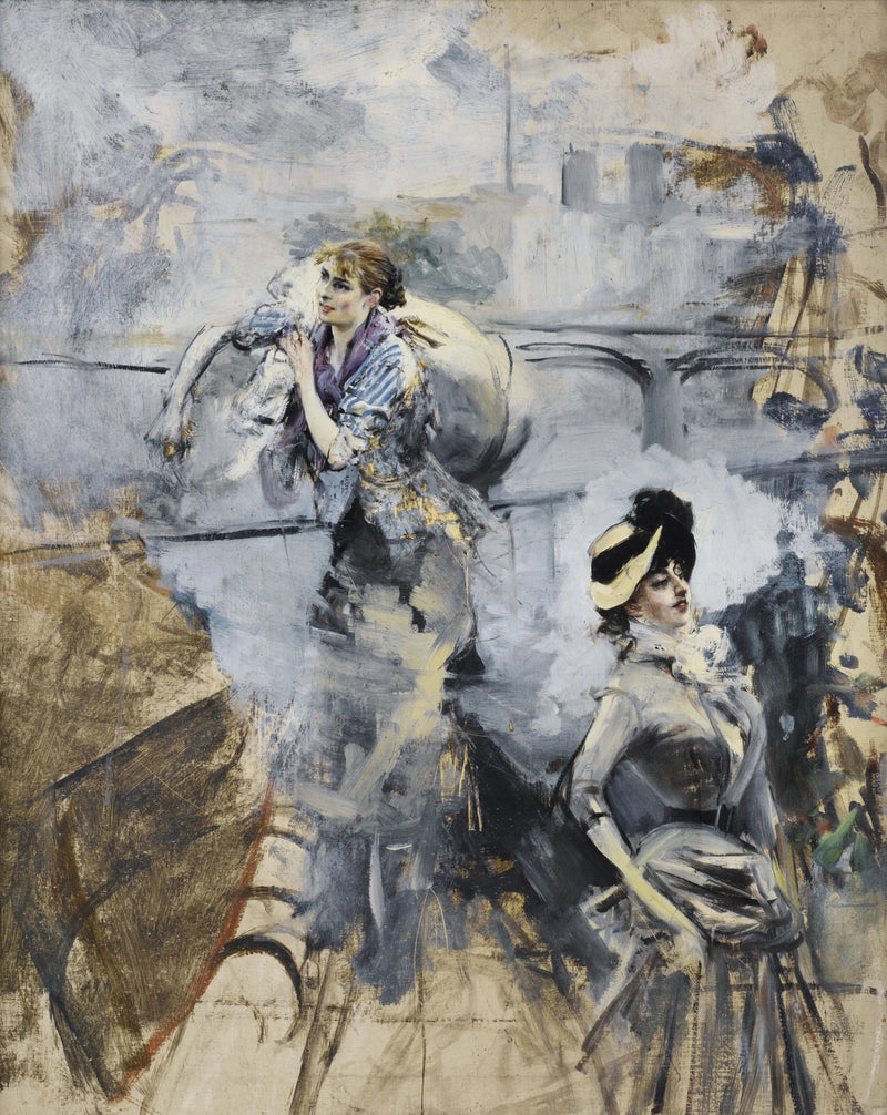 Lavendelpige og ung brunette ved bredden af Seinen, Paris - Giovanni Boldini